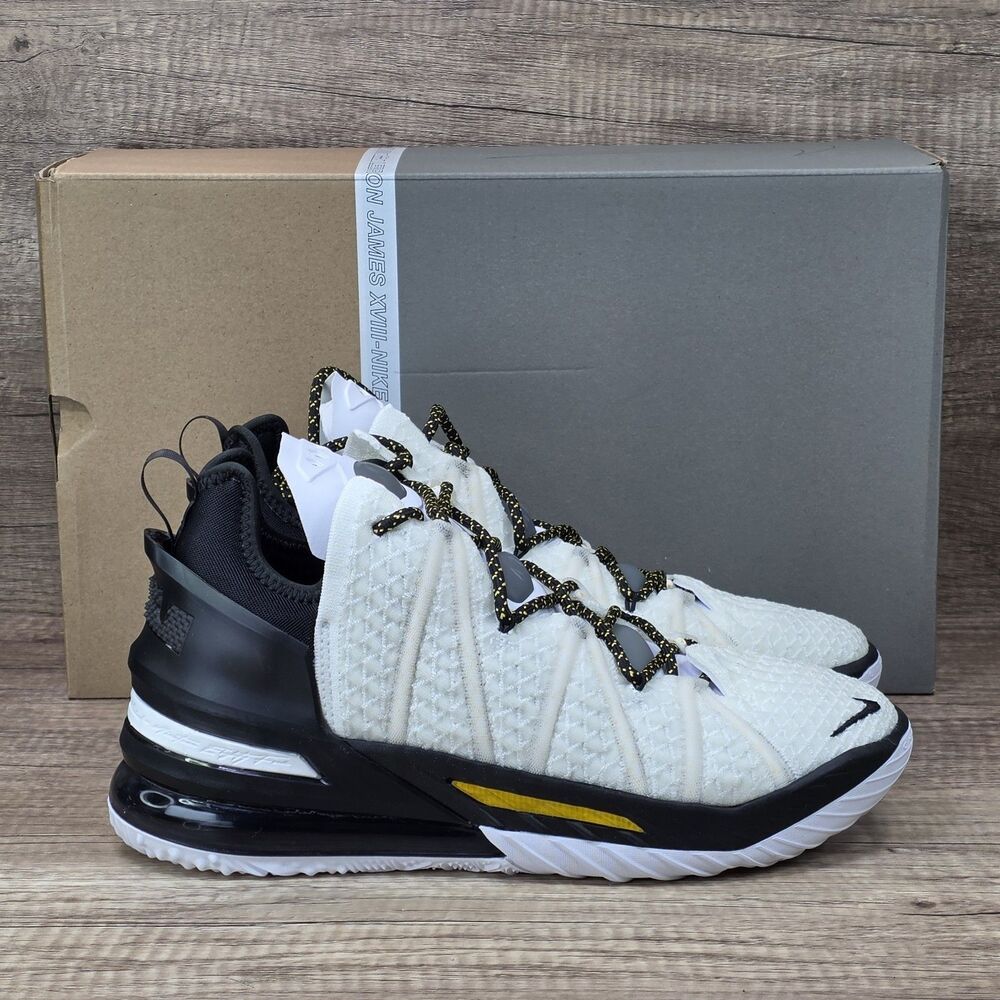 Nike LeBron XVIII 18 Men's Size 9.5 White Amarillo Black Shoes CQ9283-100 NEW